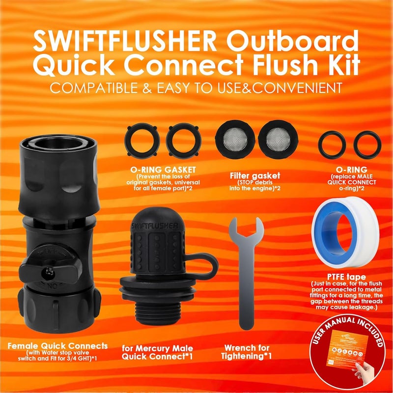 MZANNI Store SWIFTFLUSHER Outboard Quick Connect Flush Kit for Mercury, Suzuki，Yamaha & Honda，Outboard Flush Kit，Flush Port Quick Connect，Outboard Engine Motor Flushers，Outboard Engine Flush Adapter - Image 5
